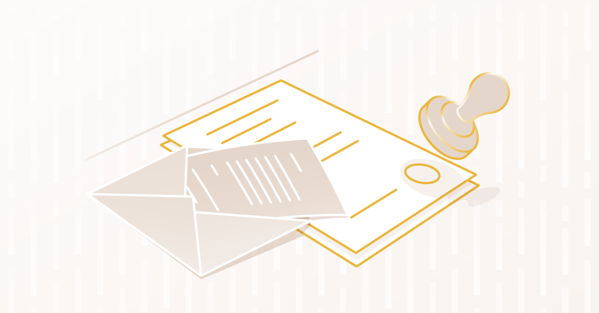 Dopis s obálkou a razítkem symbolizující administrativní proces